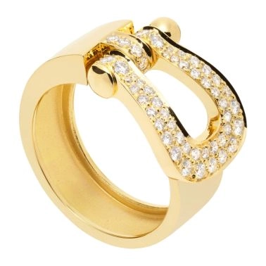 Bague Fred Force 10 grand modèle en or jaune et pavage diamants