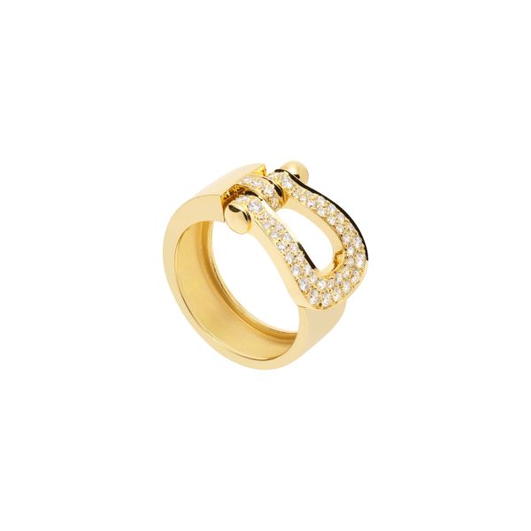 Fred Force 10 large model ring in yellow gold and diamond pavement