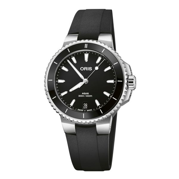 Oris Plongée Aquis Date Caliber 733 watch black dial automatic black rubber strap 36,5 mm