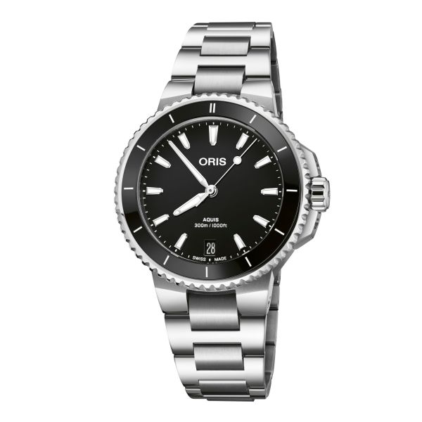 Montre Oris Plongée Aquis Date Calibre 733 automatique cadran noir bracelet acier 36,5 mm