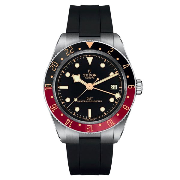 Tudor Black Bay 58 GMT automatic watch black and burgundy bezel black dial rubber strap 39 mm