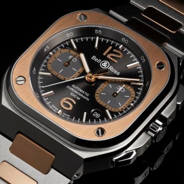 Bell & Ross BR 05 Chrono Grey Steel & Gold automatic ruthenium dial steel bracelet 42 mm
