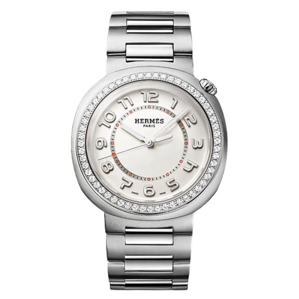 HERMÈS Cut Grand Modèle automatic watch set bezel silver dial stainless steel bracelet 36 mm