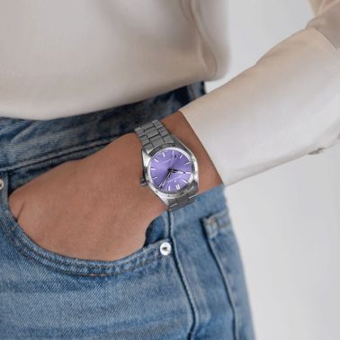 Hamilton Jazzmaster Performer automatic watch purple dial steel bracelet 34 mm H36105170