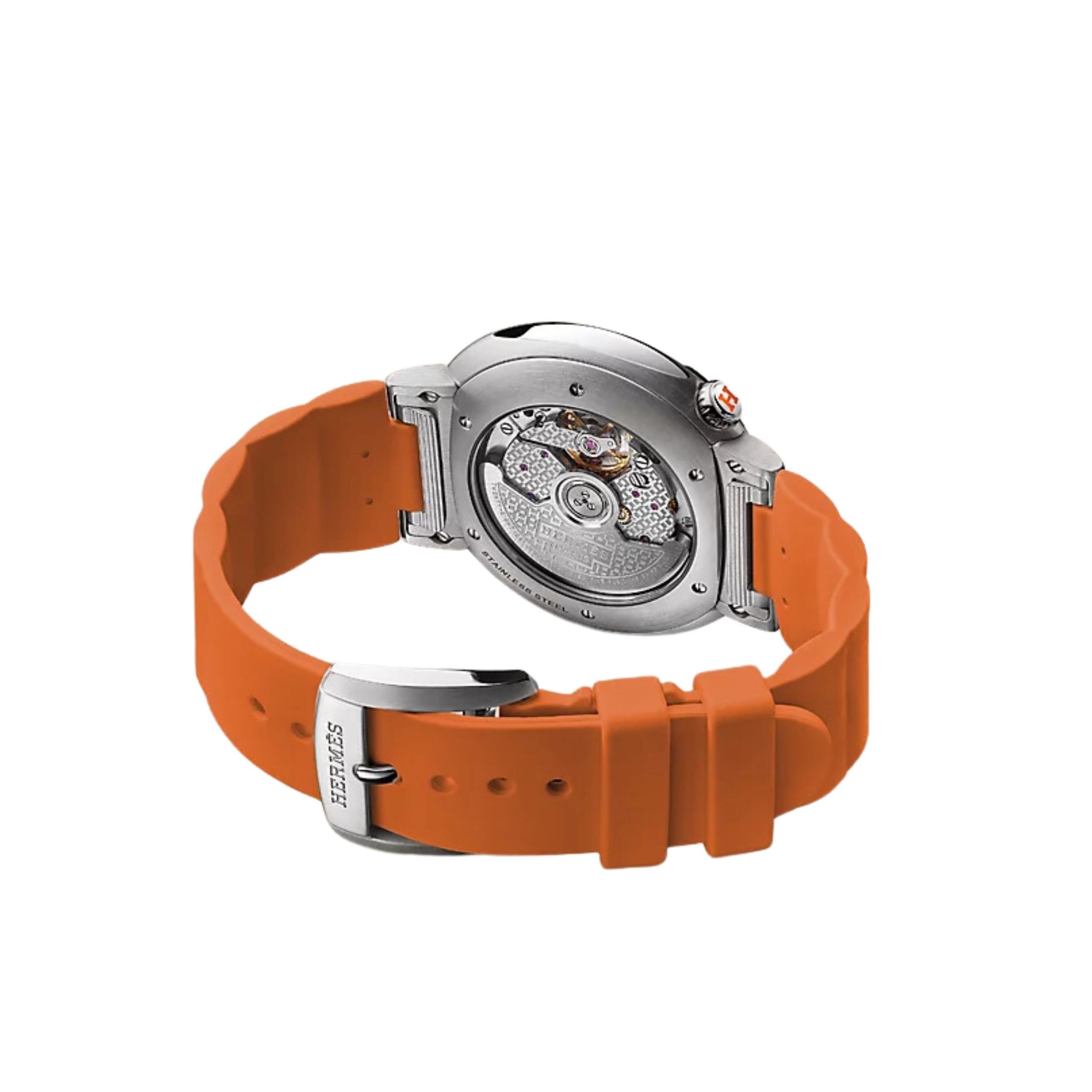 HERMES Cut Large Modele automatic watch silver dial orange rubber strap 36 mm Watch 36 mm W403206WW00 Lepage