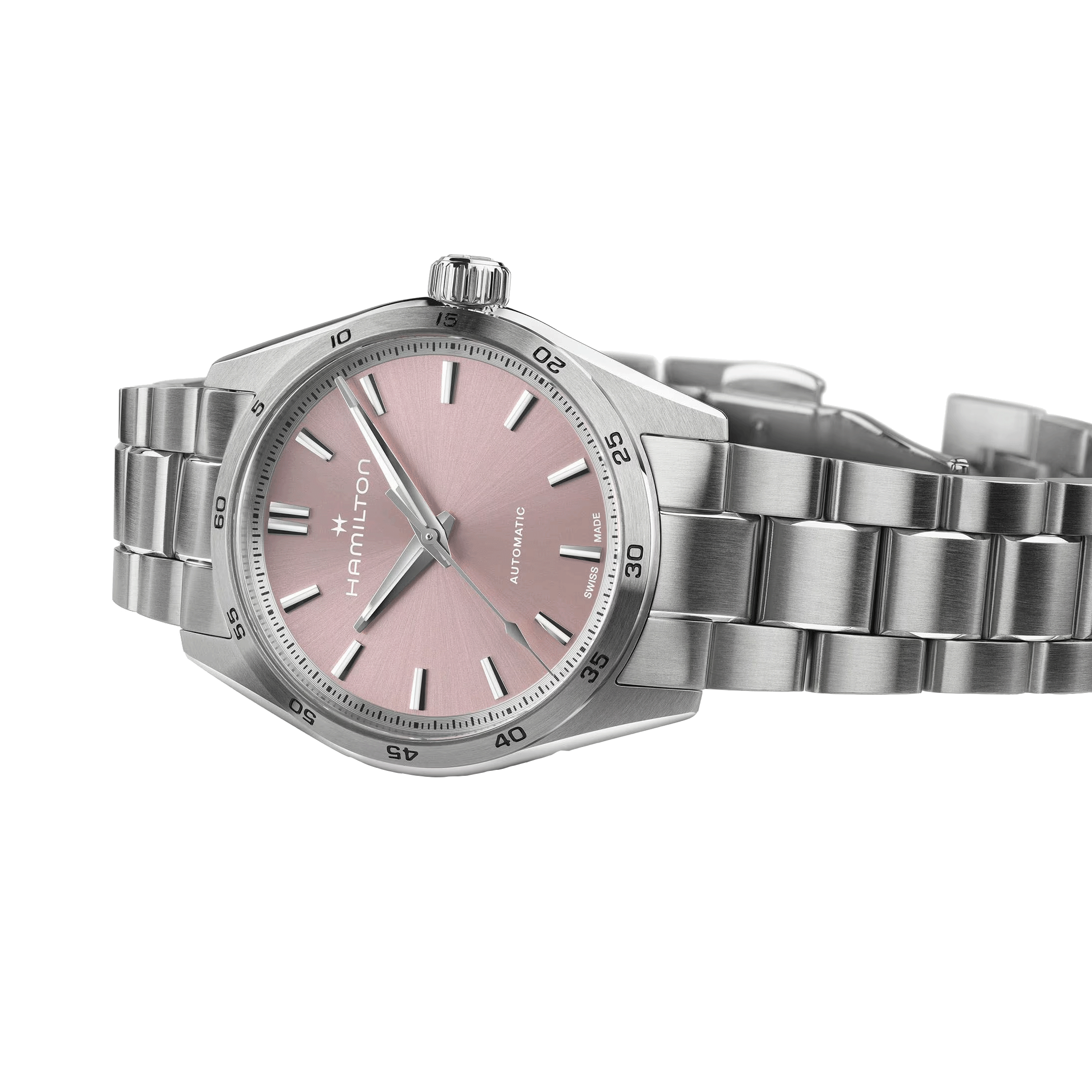 Montre Hamilton Jazzmaster Performer automatique cadran rose bracelet acier 34 mm H36105171