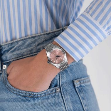 Montre Hamilton Jazzmaster Performer automatique cadran rose bracelet acier 34 mm H36105171