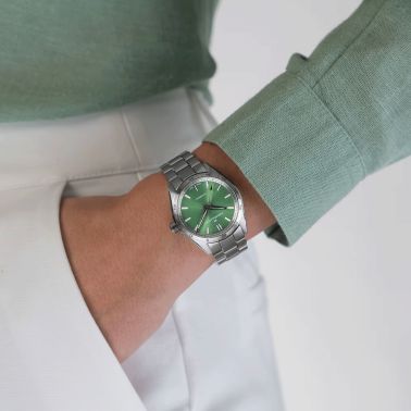 Hamilton Jazzmaster Performer automatic watch green dial steel bracelet 34 mm H36105160