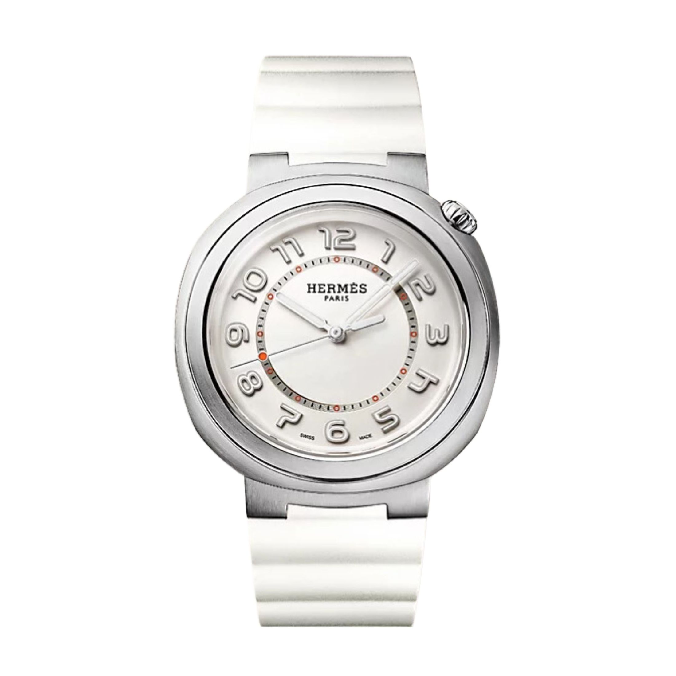 HERMES Cut Large Modele automatic watch silver dial white rubber strap 36 mm Watch W403208WW00 Lepage