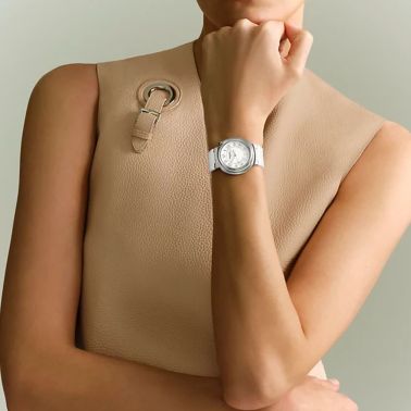 HERMÈS Cut Grand Modèle automatic watch silver dial white rubber strap 36 mm W403208WW00