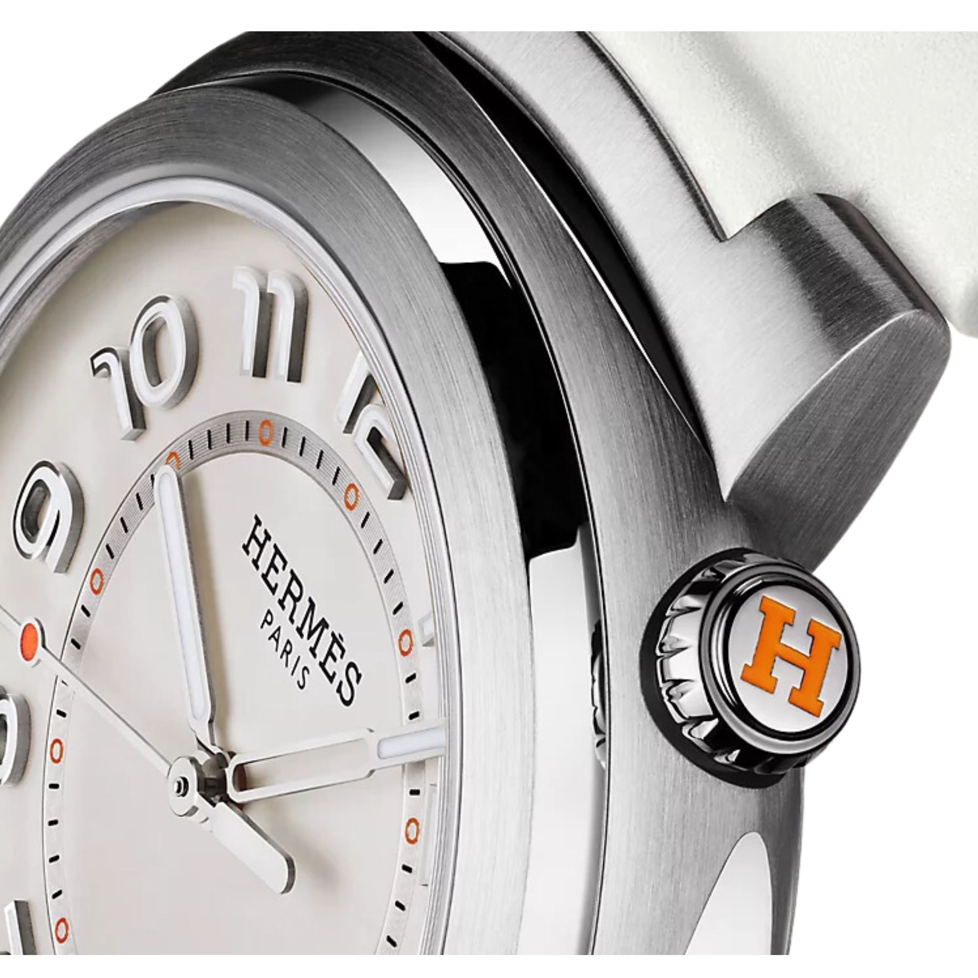 HERMÈS Cut Grand Modèle automatic watch silver dial white rubber strap 36 mm W403208WW00