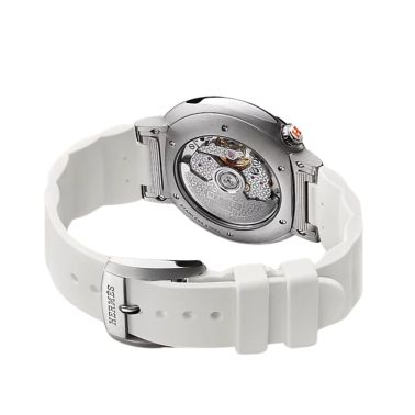HERMÈS Cut Grand Modèle automatic watch silver dial white rubber strap 36 mm W403208WW00