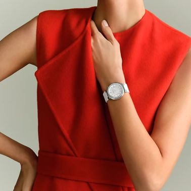 HERMÈS Cut Grand Modèle automatic watch set bezel silver dial white rubber strap 36 mm