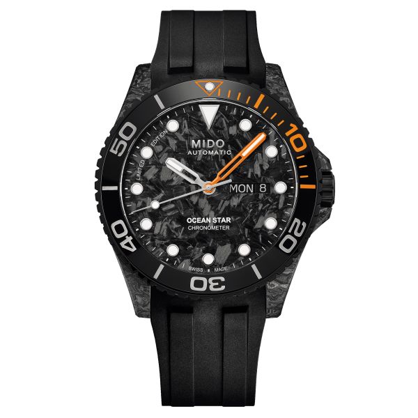 Montre Mido Ocean Star 200C Carbon Edition Limitée automatique cadran noir carbone bracelet caoutchouc 42,5 mm M042.431.77.081.0