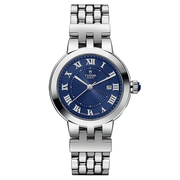 Montre Tudor Clair de Rose automatique index chiffres romains cadran bleu bracelet acier 30 mm M35500-0009