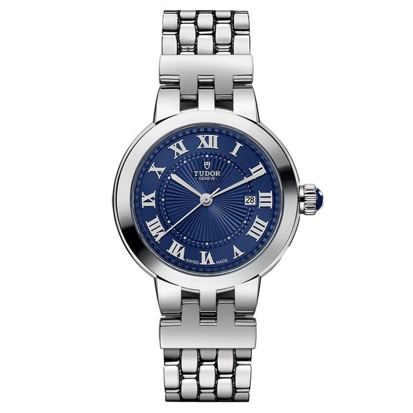Tudor Clair de Rose watch automatic index Roman numerals blue dial steel bracelet 30 mm