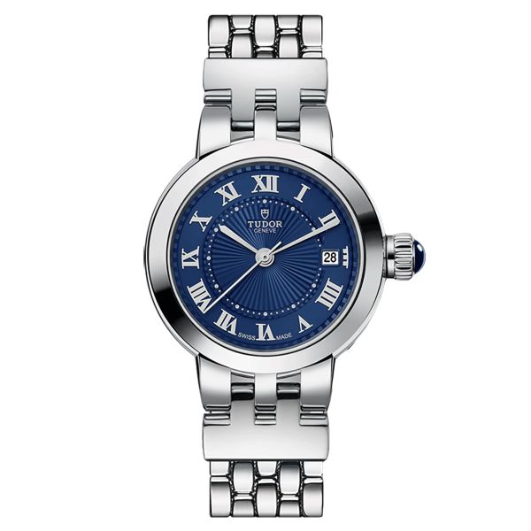 Montre Tudor Clair de Rose automatique index chiffres romains cadran bleu bracelet acier 26 mm M35200-0009