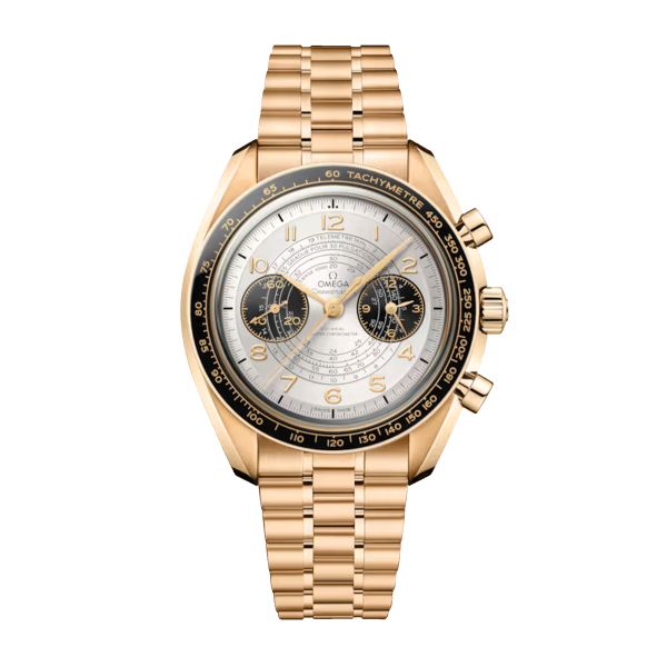 Omega Speedmaster Chronoscope "Paris 2024" Olympic Games Mechanical Chronograph Moonshine Gold silver dial gold bracelet 43 mm