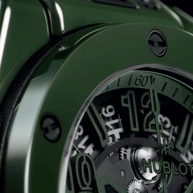 Hublot Big Bang Unico Dark Green Ceramic automatic watch skeleton dial orange rubber strap 42 mm 441.GX.5210.RX