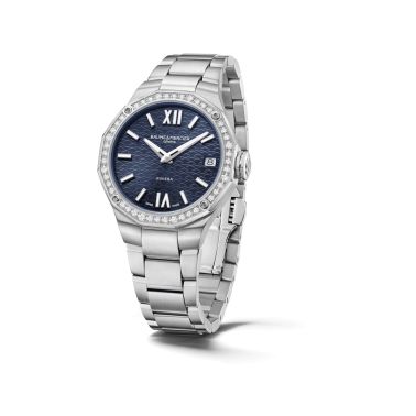 Baume et Mercier Riviera quartz watch bezel set blue dial steel bracelet 33 mm 10765