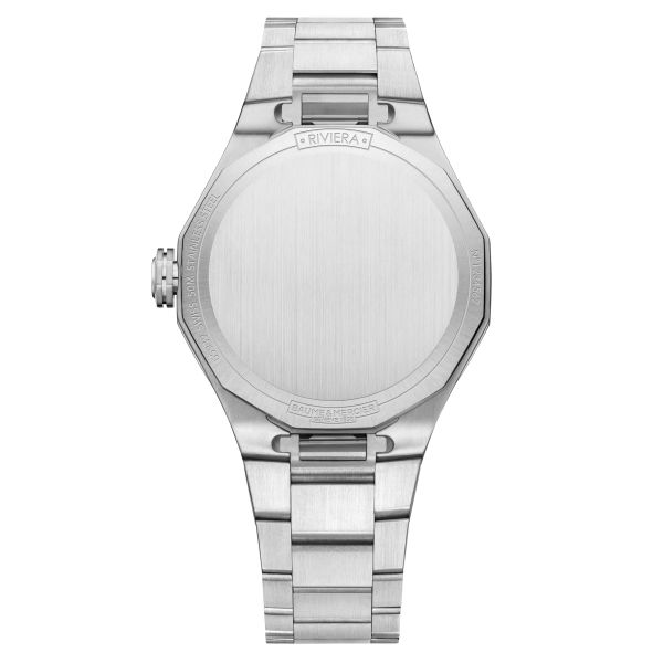 Montre Baume et Mercier Riviera quartz lunette sertie cadran bleu bracelet acier 33 mm 10765