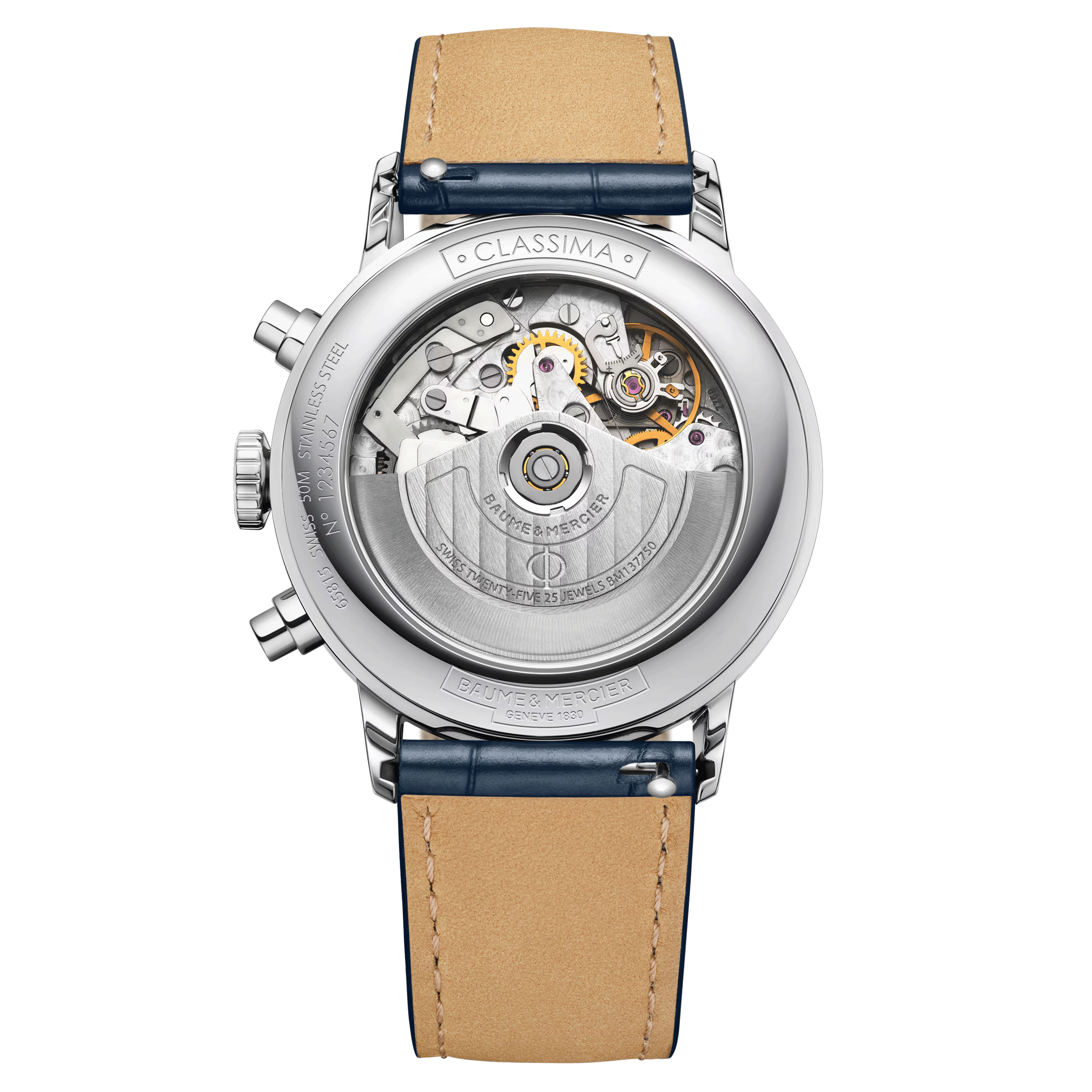 Montre Baume et Mercier Classima Chronographe automatique cadran bleu bracelet cuir bleu 42 mm 10784