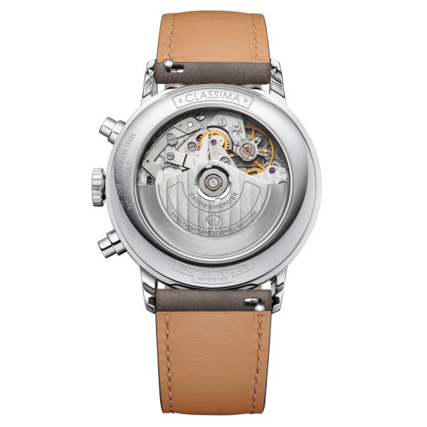 Montre Baume et Mercier Classima Chronographe automatique cadran vert bracelet cuir gris 42 mm 10783