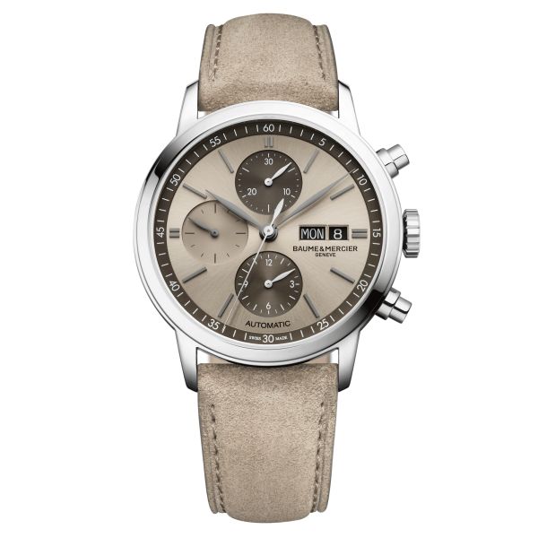 Baume et Mercier Classima Automatic Chronograph grey dial sand leather strap 42 mm 10782
