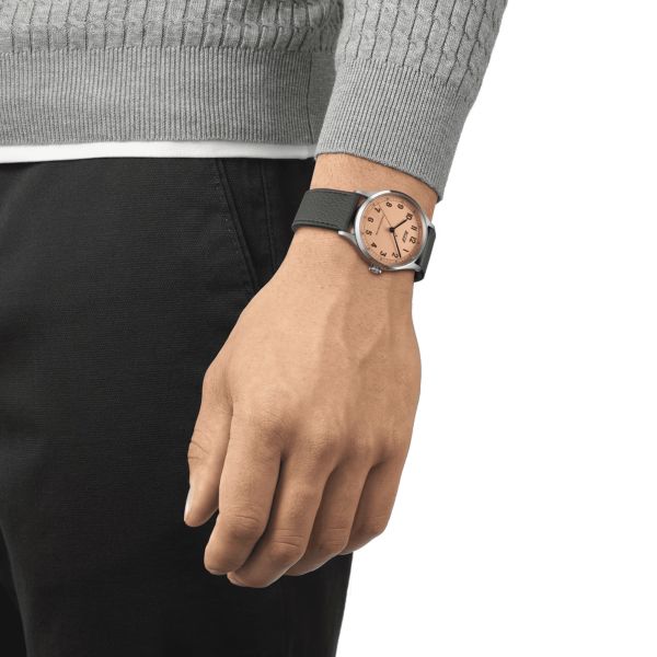 Tissot Heritage COSC 1938 automatic watch pink dial grey leather strap 39 mm T142.464.16.332.00
