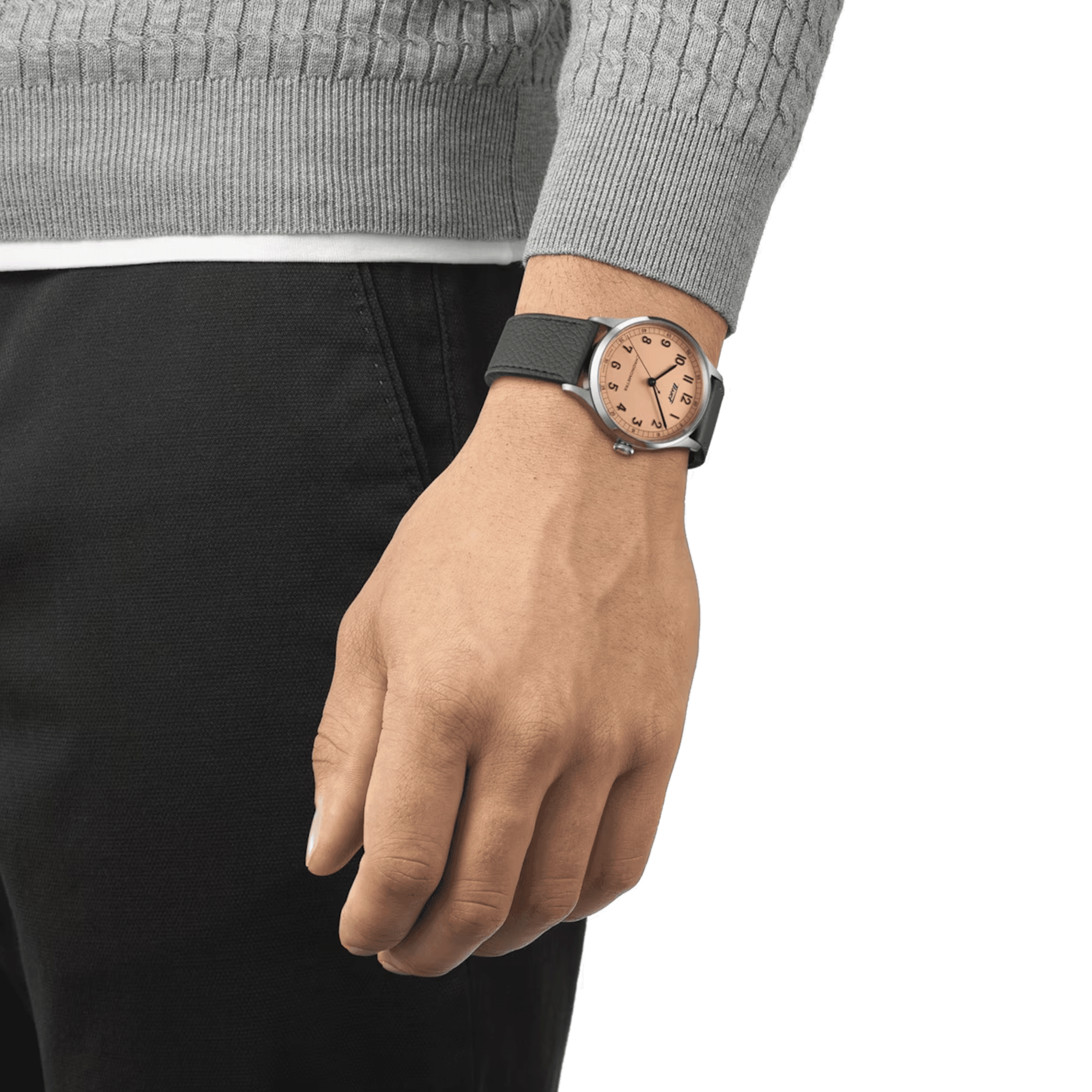 Tissot Heritage COSC 1938 automatic watch pink dial grey leather strap 39 mm T142.464.16.332.00