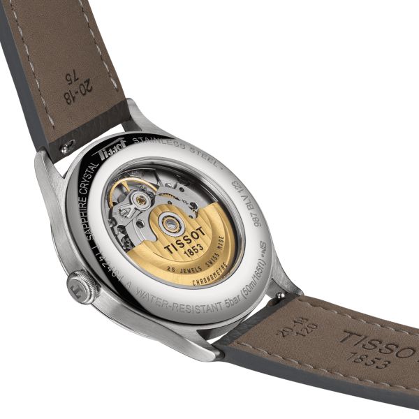 Tissot Heritage COSC 1938 automatic watch pink dial grey leather strap 39 mm T142.464.16.332.00