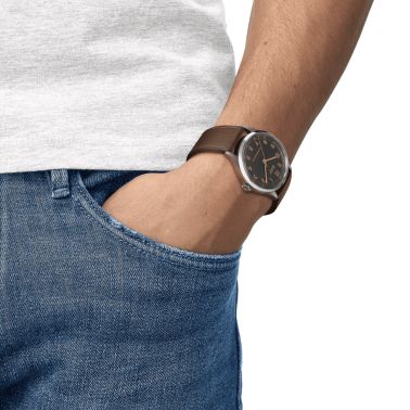 Tissot Heritage COSC 1938 automatic watch anthracite dial brown leather strap 39 mm T142.464.16.062.00