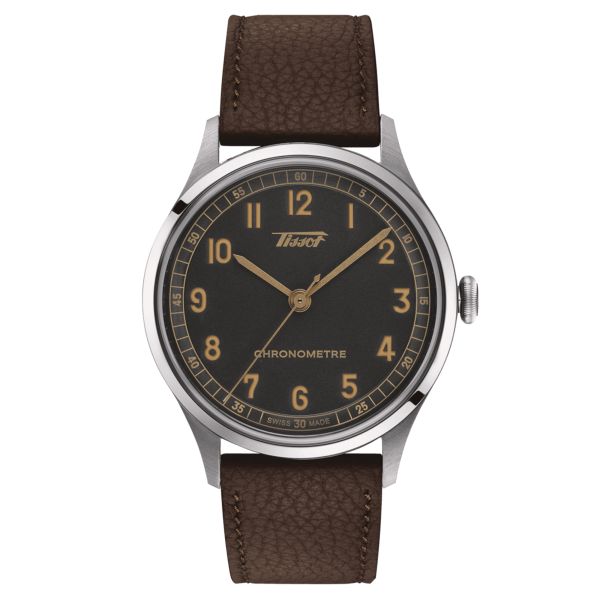 Tissot Heritage COSC 1938 automatic watch anthracite dial brown leather strap 39 mm T142.464.16.062.00