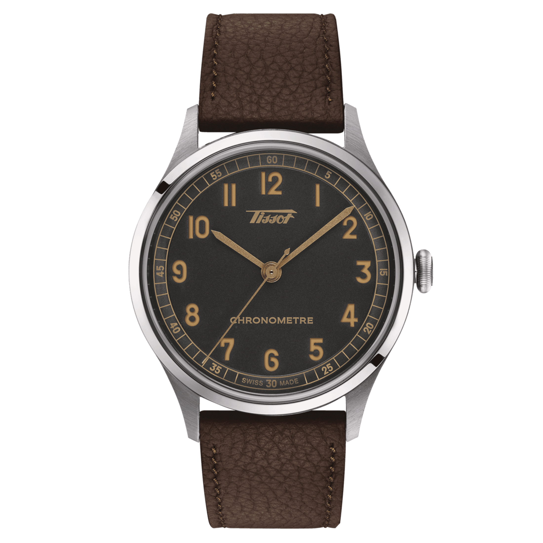 Tissot Heritage COSC 1938 automatic watch anthracite dial brown leather strap 39 mm T142.464.16.062.00
