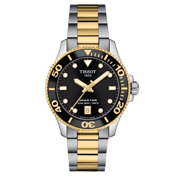 Tissot T-Sport Seastar 1000 PVD Yellow Gold quartz watch black dial stainless steel bracelet pvd yellow gold 36 mm T120.210.22.0