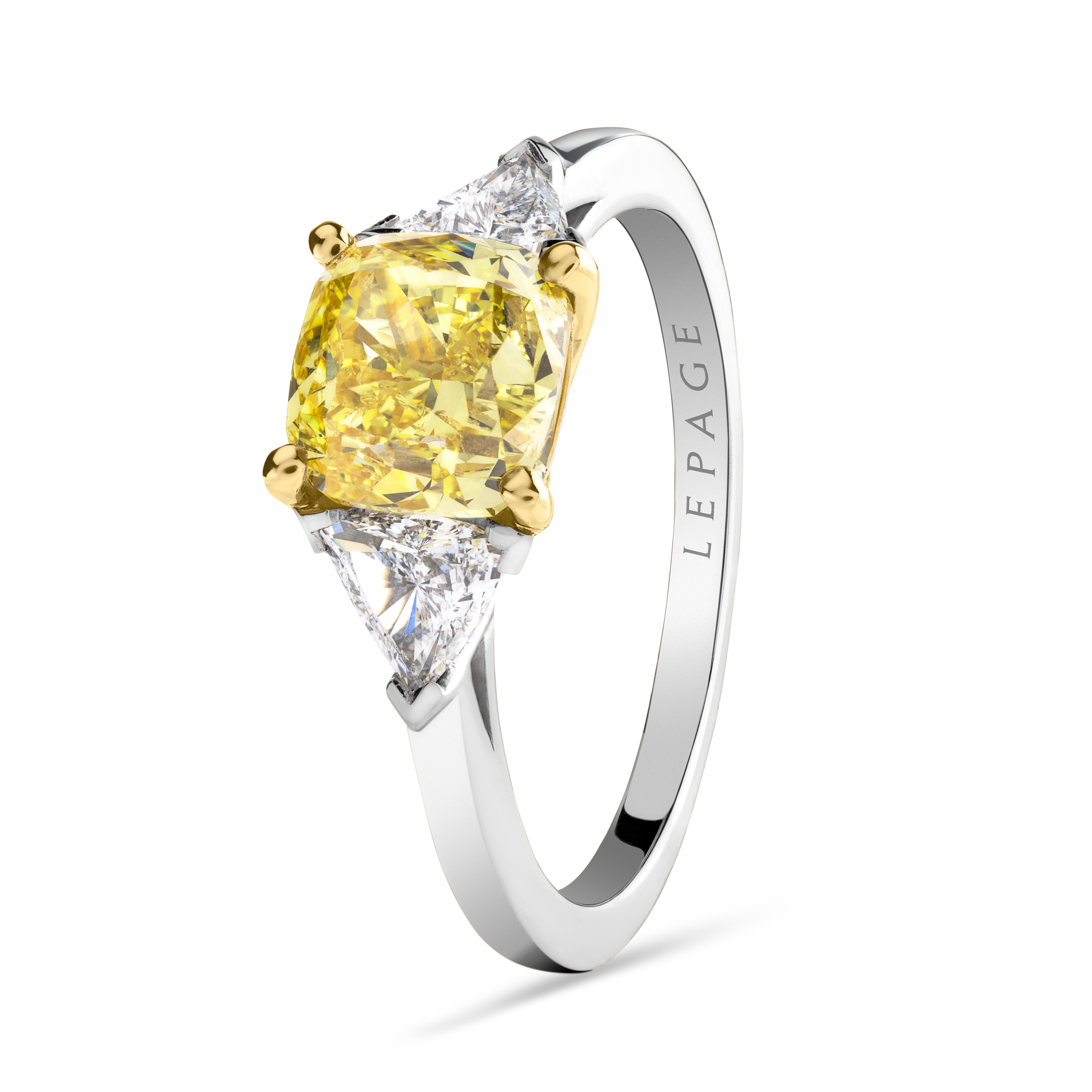 Bague Lepage Evidence 1922 en or blanc, diamant jaune et diamants