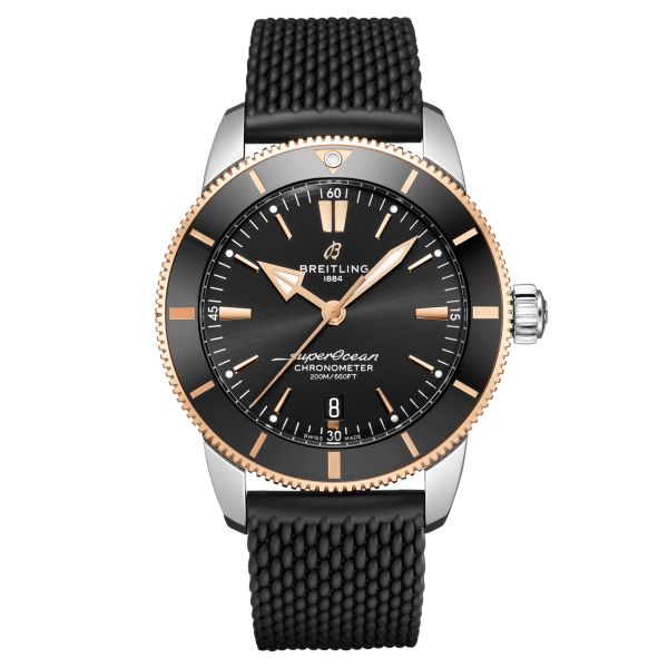 Breitling Superocean Heritage II B20 automatic rose gold steel watch black rubber strap 44 mm