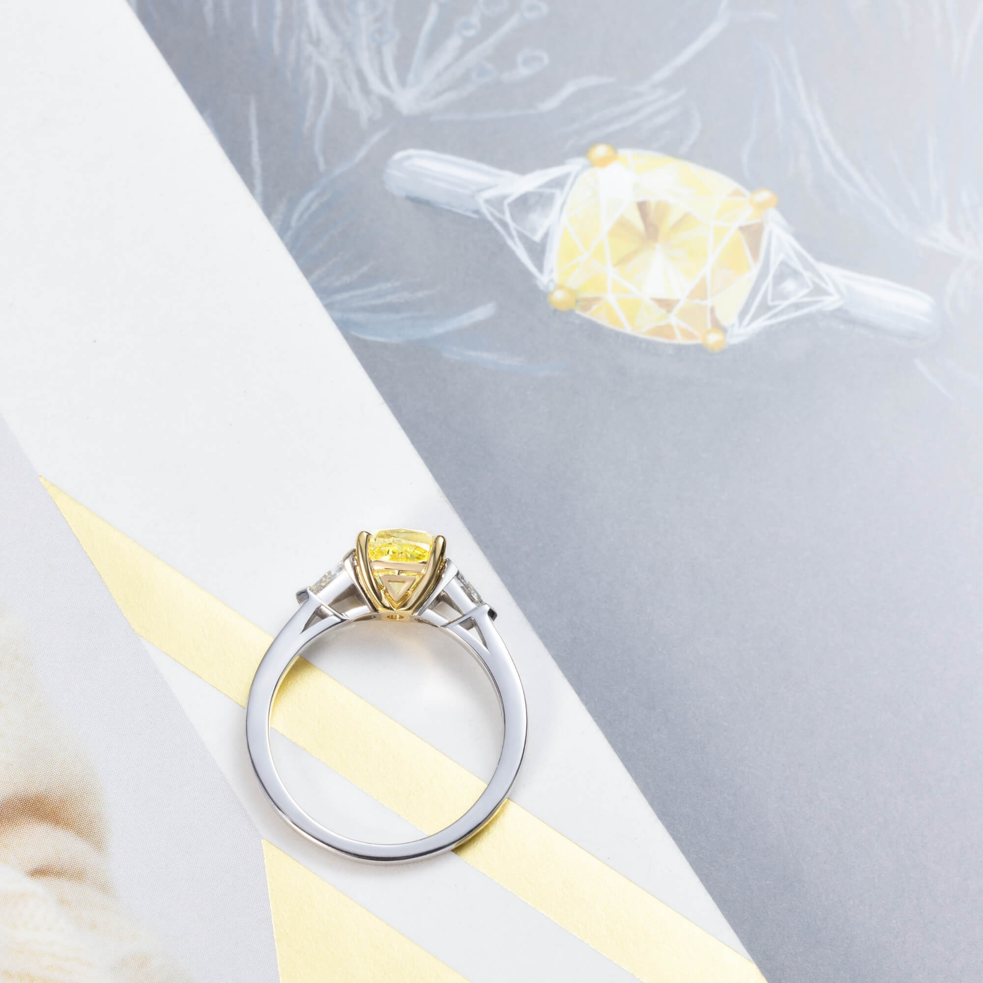 Bague Lepage Evidence 1922 en or blanc, diamant jaune et diamants