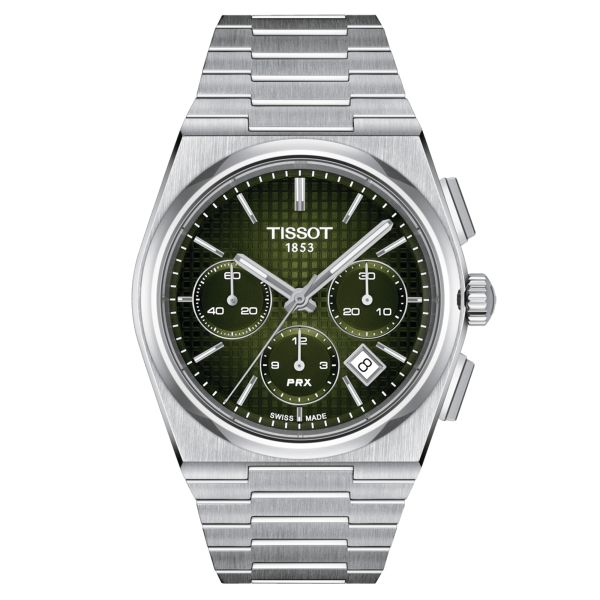 Tissot PRX Chronograph automatic watch green dial steel bracelet 42 mm T137.427.11.091.00