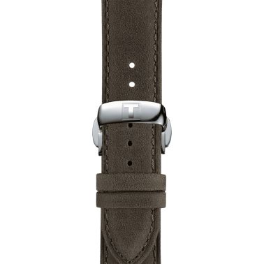 Montre Tissot T-Classic Chemin des Tourelles Squelette automatique cadran ivoire bracelet cuir vert 39 mm T139.836.16.261.00