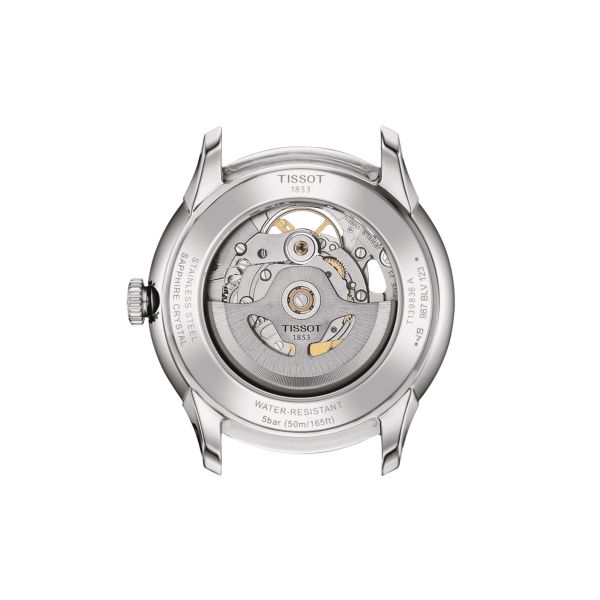 Montre Tissot T-Classic Chemin des Tourelles Squelette automatique cadran ivoire bracelet cuir vert 39 mm T139.836.16.261.00
