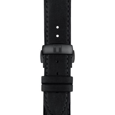 Tissot T-Classic Chemin des Tourelles Skeleton Black PVD automatic watch grey dial black leather strap 39 mm T139.836.36.441.00