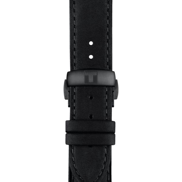 Tissot T-Classic Chemin des Tourelles Skeleton Black PVD automatic watch grey dial black leather strap 39 mm T139.836.36.441.00