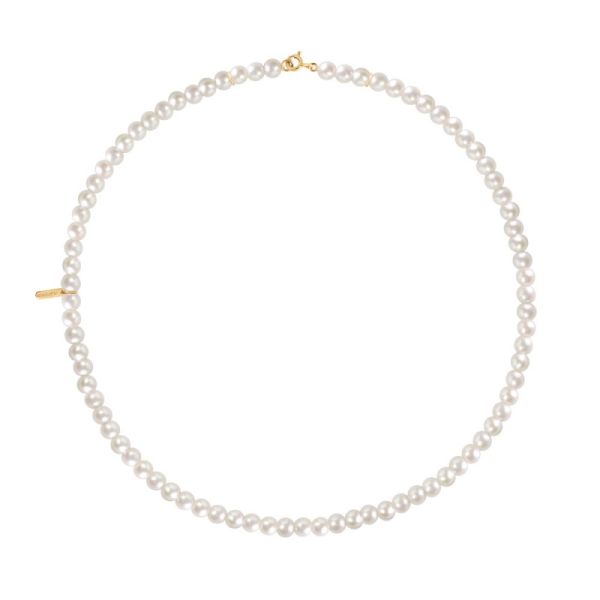 Claverin Timeless 4 necklace in yellow gold and white pearls - 82 pearls 4/4.5 mm