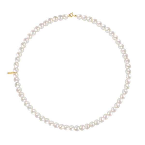 Claverin Timeless 6 necklace in yellow gold and white pearls - 66 pearls 6/6.5 mm