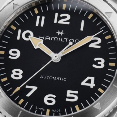 Hamilton Khaki Field Expedition automatic watch black dial grey NATO strap 41 mm