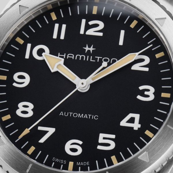 Hamilton Khaki Field Expedition automatic watch black dial grey NATO strap 41 mm