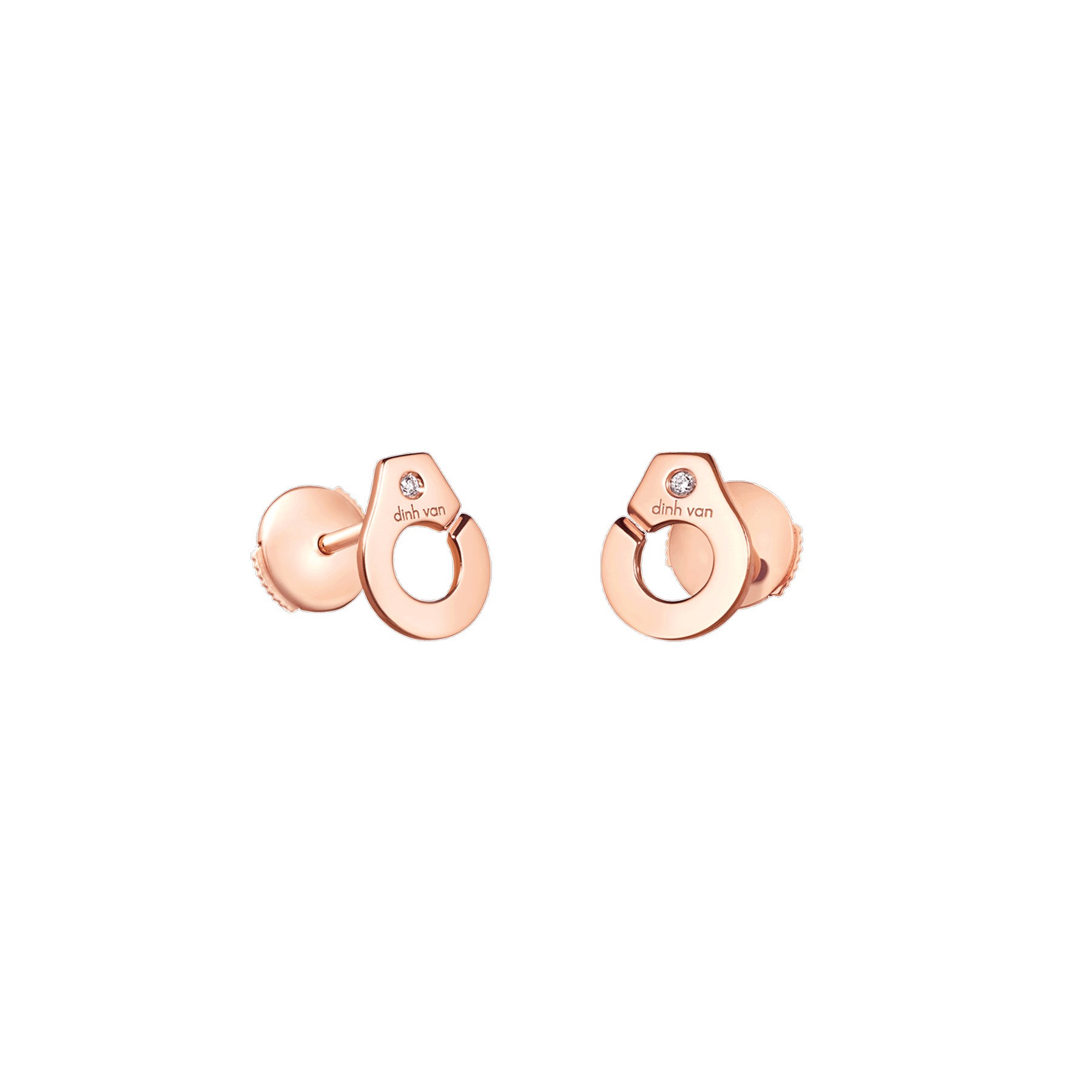 Puces d'oreilles Dinh Van Menottes R7,5 en or rose et diamants