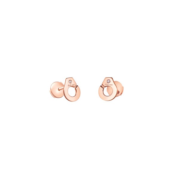 Puces d'oreilles Dinh Van Menottes R7,5 en or rose et diamants
