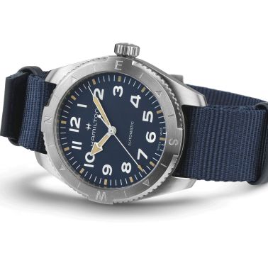 Montre Hamilton Khaki Field Expedition automatique cadran bleu bracelet NATO bleu 41 mm H70315940